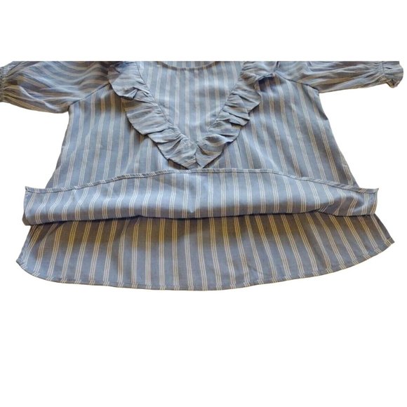 Andree By Unit Top Womens Small Balloon Sleeve Striped Peasant Coastal - Picture 7 of 12